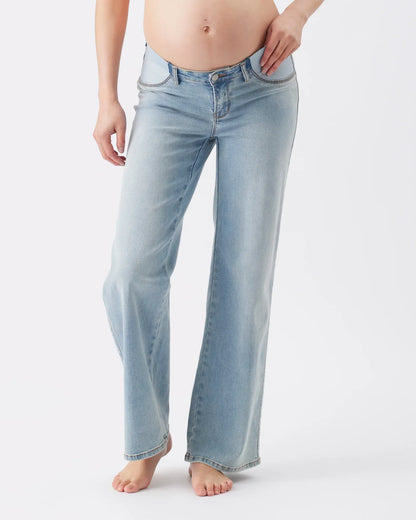 Ripe Maternity Kyle Wide Leg Jean (Light Blue, Large)