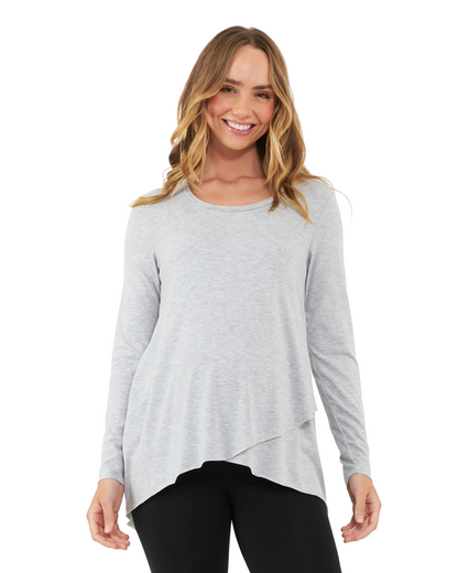 Ripe Maternity Short Raw Edge Nursing Top (Silver, Large)