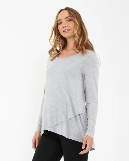 Ripe Maternity Short Raw Edge Nursing Top (Silver, Large)