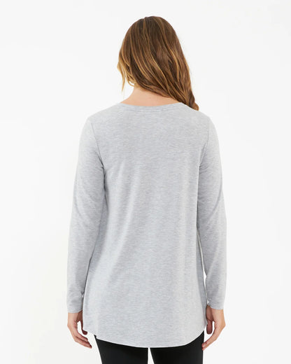 Ripe Maternity Short Raw Edge Nursing Top (Silver, Large)