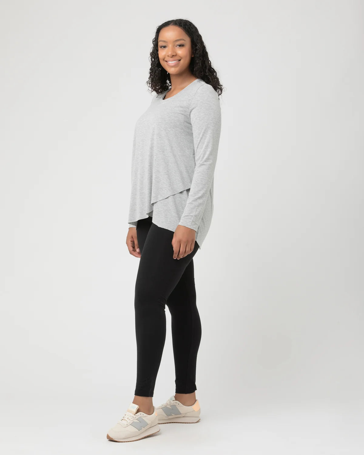 Ripe Maternity Short Raw Edge Nursing Top (Silver, Large)