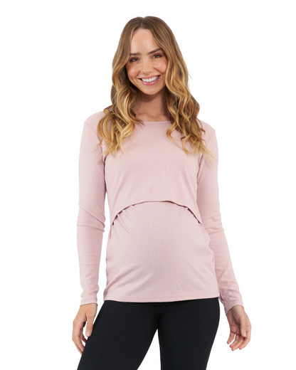 Ripe Maternity Tessa Rib Nursing Top (Dusty Pink, Large)