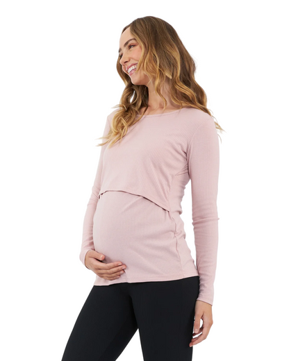 Ripe Maternity Tessa Rib Nursing Top (Dusty Pink, Large)