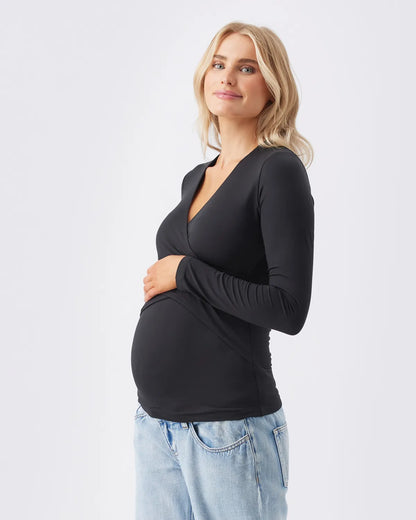 Ripe Maternity Luxe Knit Embrace Nursing Top (Black, Large)