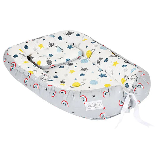 White & Grey Baby Nest With Pillow (Rainbow/Planet)