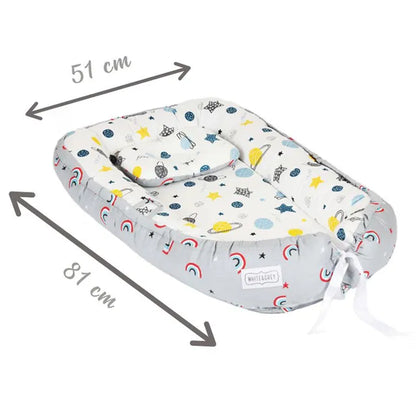 White & Grey Baby Nest With Pillow (Rainbow/Planet)