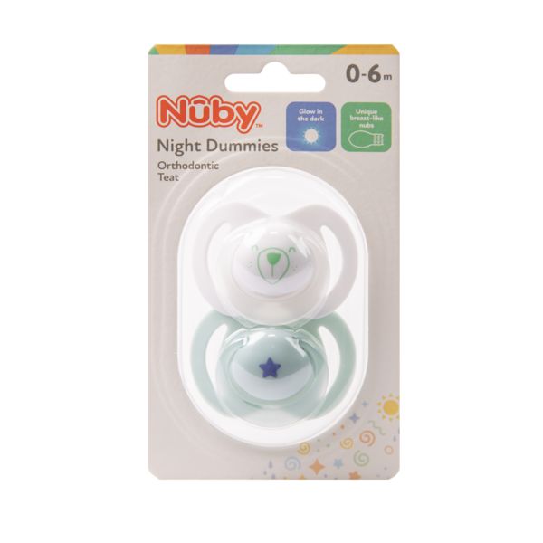 Nuby Night Time Soothers Glow in the Dark (Pink, 0-6 Months) - Pack of 2