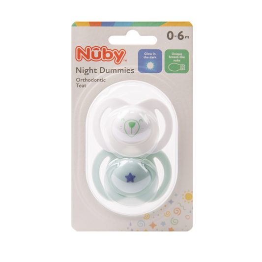 Nuby Night Time Soothers Glow in the Dark (Pink, 0-6 Months) - Pack of 2