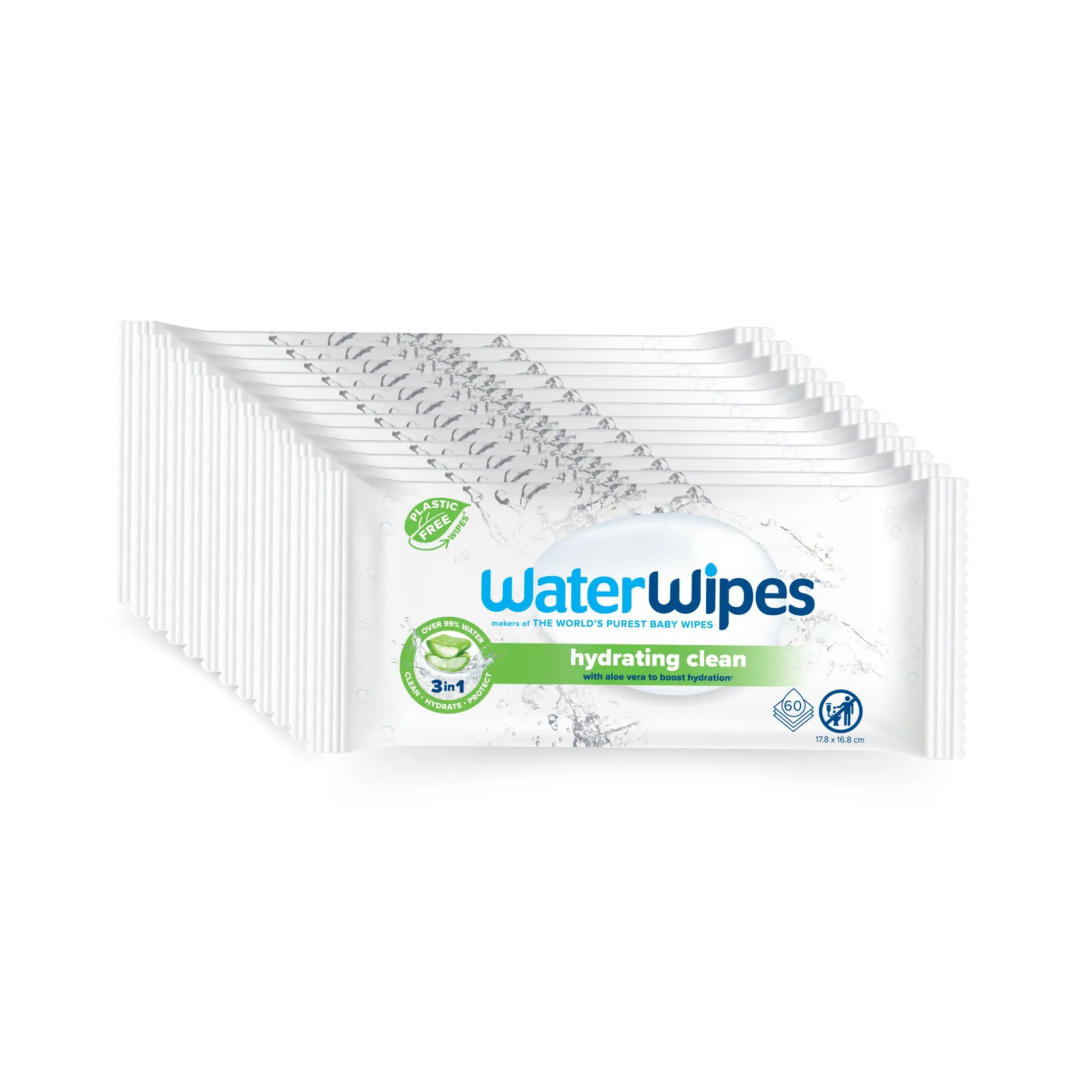 WaterWipes Hydrating Clean - Pack of 60's /720's (Plastic-Free)