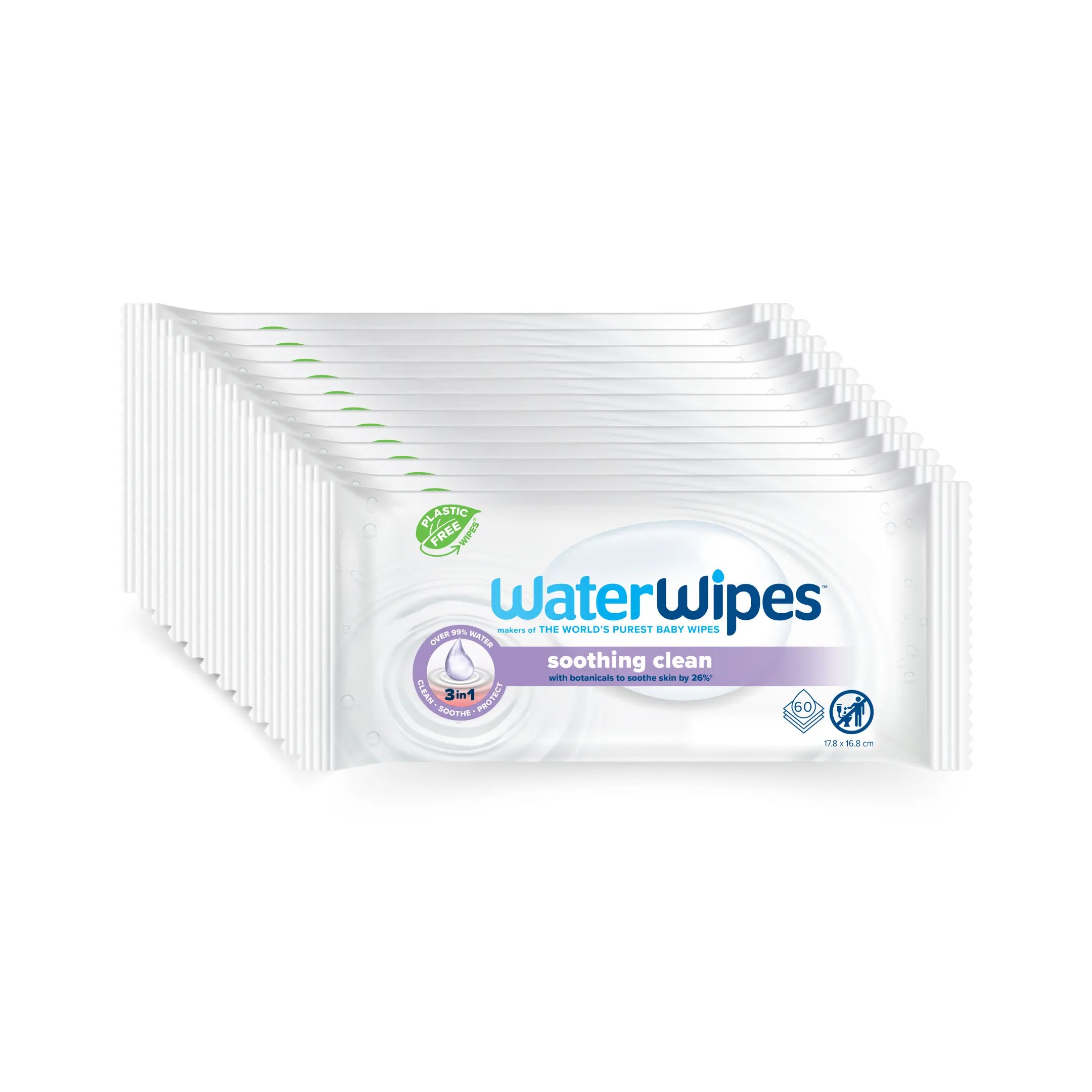 WaterWipes Soothing Clean - Pack of 60's /720's (Plastic-Free)