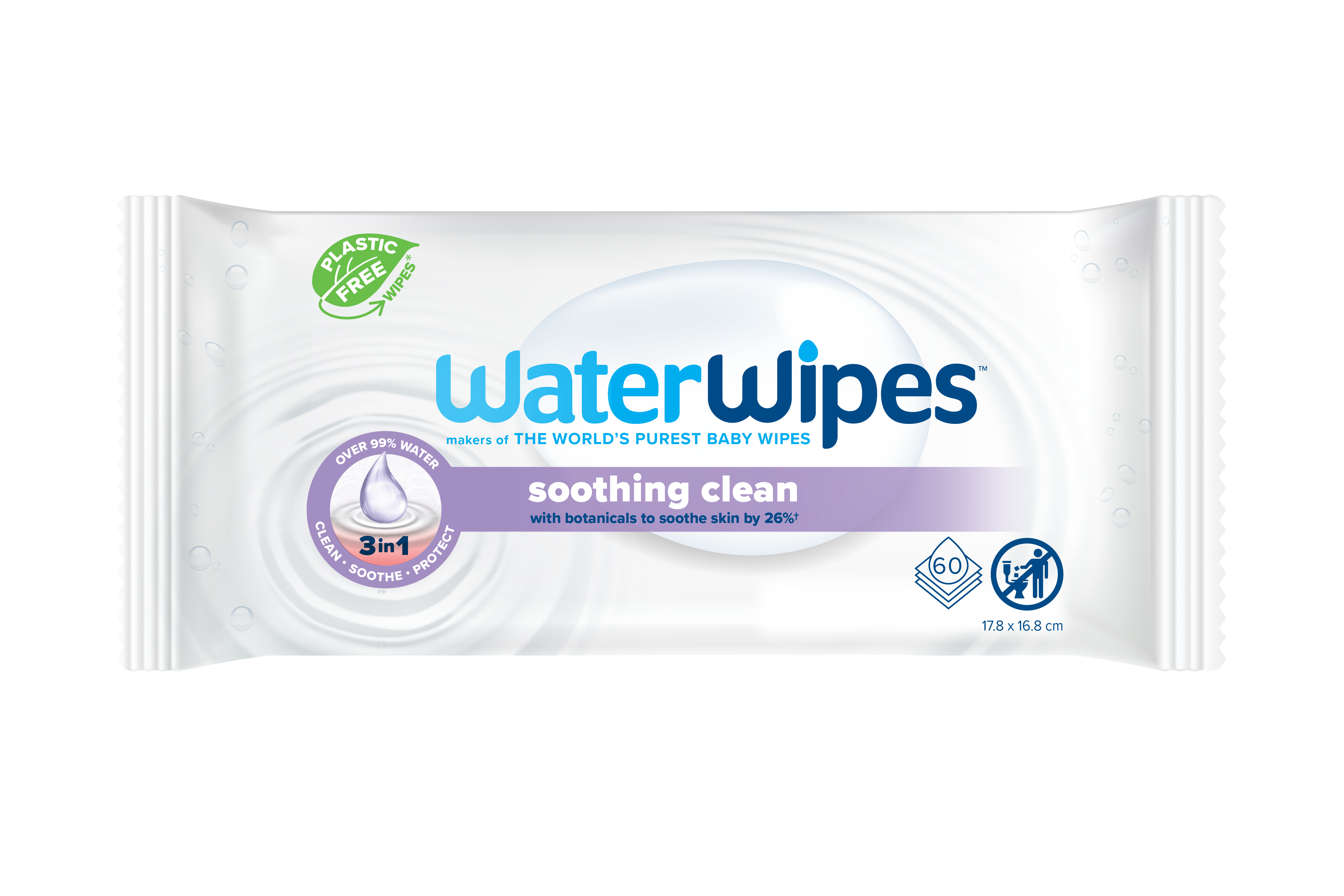 WaterWipes Soothing Clean - Pack of 60's /720's (Plastic-Free)