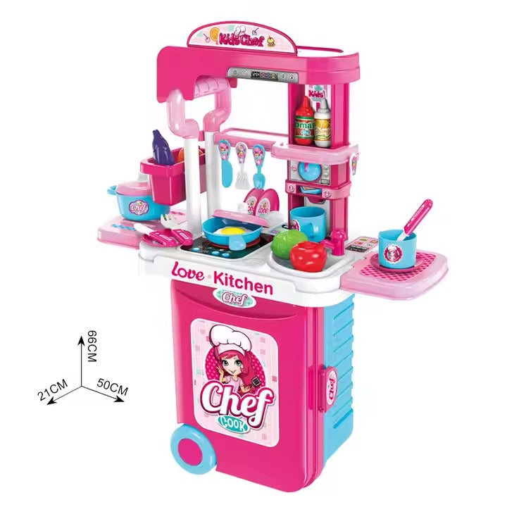 Chef Kitchen Set In Trolley Case (Pink)