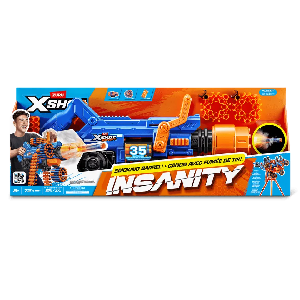 X-Shot Insanity Smoking Barrel Toy Gun – 72 Darts