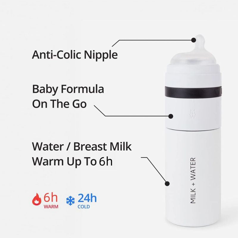 Milk + Water All In One Baby Bottle Stainless Steel (9oz, Dusty PInk, Fast Flow)