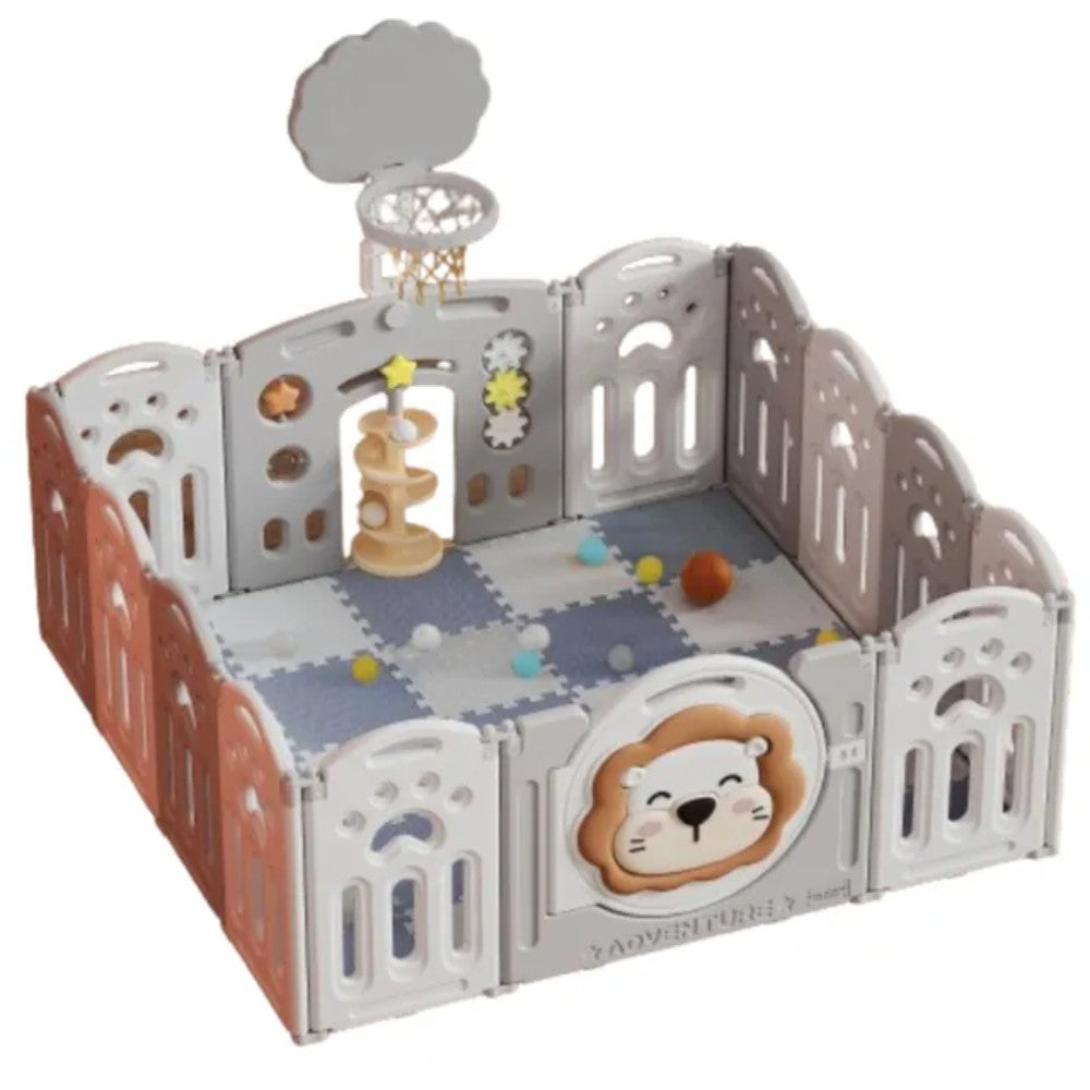 Little Angel Baby Foldable Fence Playpen And Basketball Hoop Set (16 Pcs)