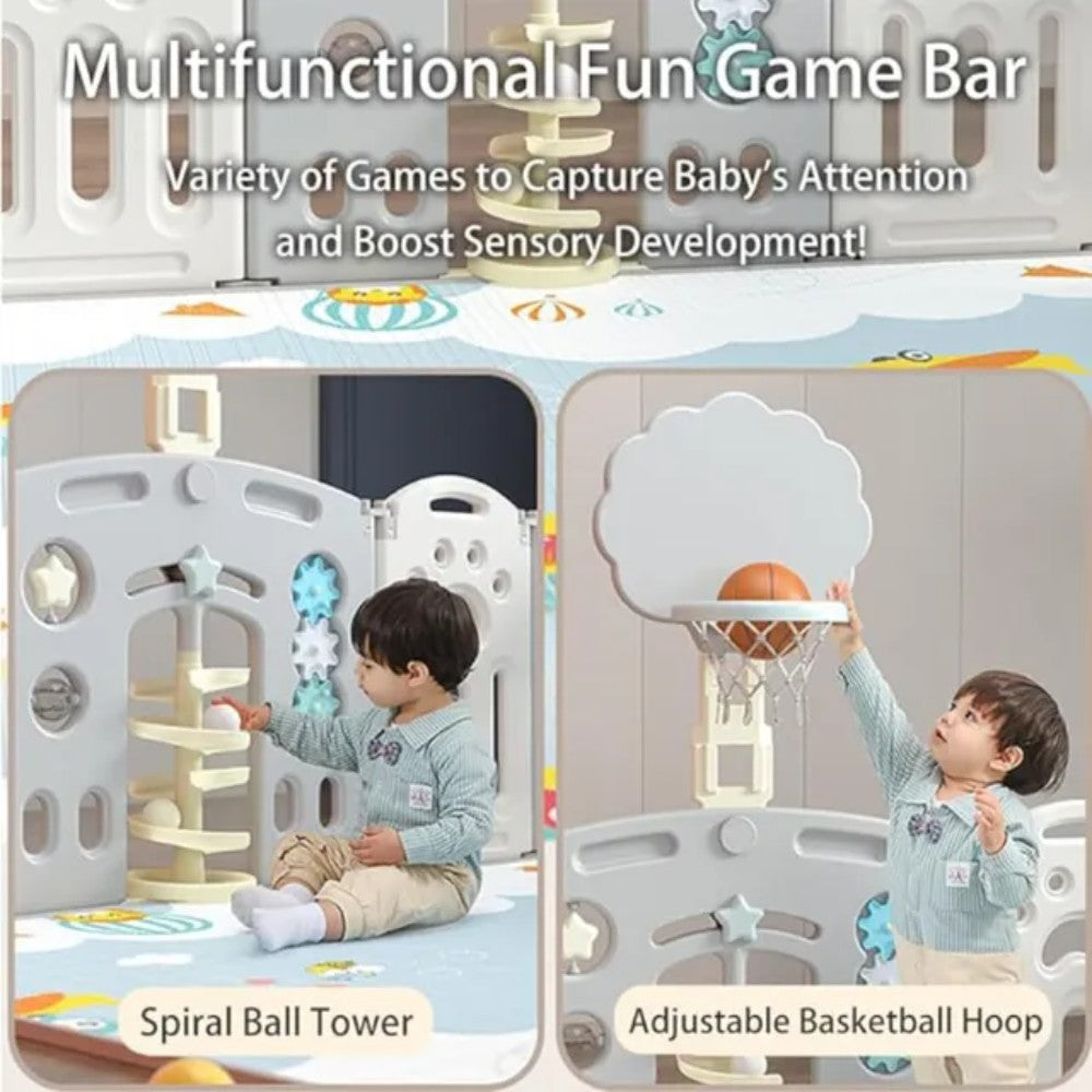 Little Angel Baby Foldable Fence Playpen And Basketball Hoop Set (16 Pcs)
