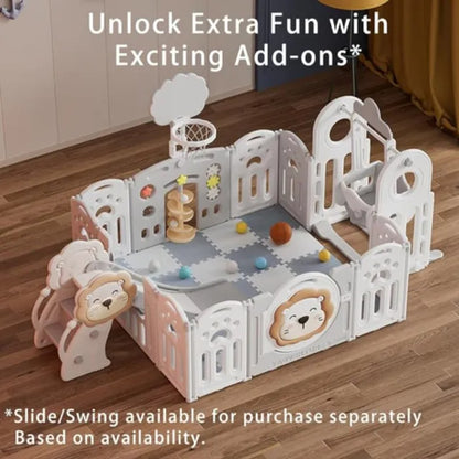 Little Angel Baby Foldable Fence Playpen And Basketball Hoop Set (16 Pcs)