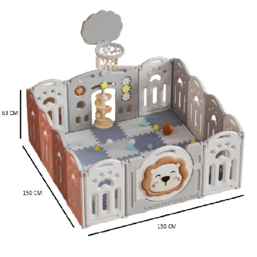 Little Angel Baby Foldable Fence Playpen And Basketball Hoop Set (16 Pcs)