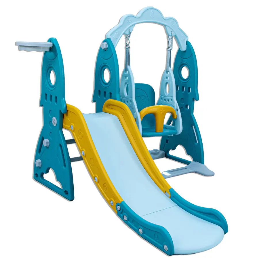 Little Toddlers 3 in 1 Playground (Slide, Adjustable Height Swing Set, Basketball Hoop, Green/Orange)