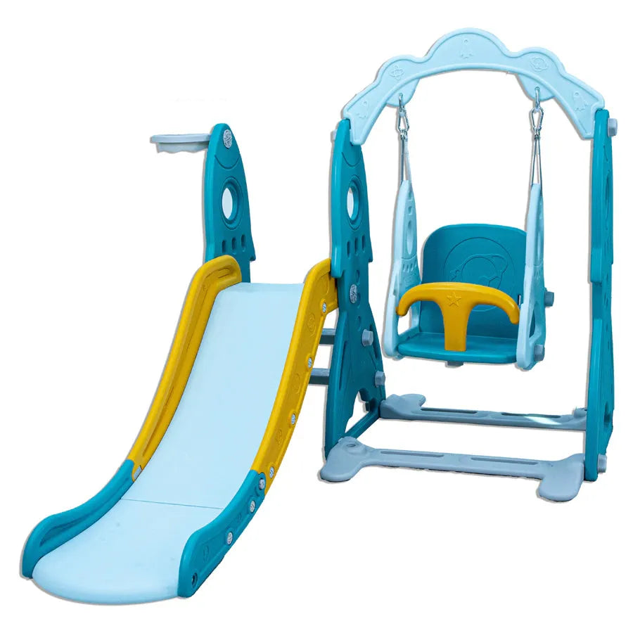 Little Toddlers 3 in 1 Playground (Slide, Adjustable Height Swing Set, Basketball Hoop, Green/Orange)