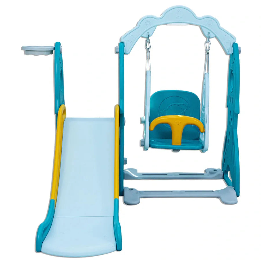 Little Toddlers 3 in 1 Playground (Slide, Adjustable Height Swing Set, Basketball Hoop, Green/Orange)