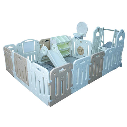 Little Toddlers Playpen (Basketball Hoop,Slide,Swing,Cabinet White/Beige) 190*260*110 cm