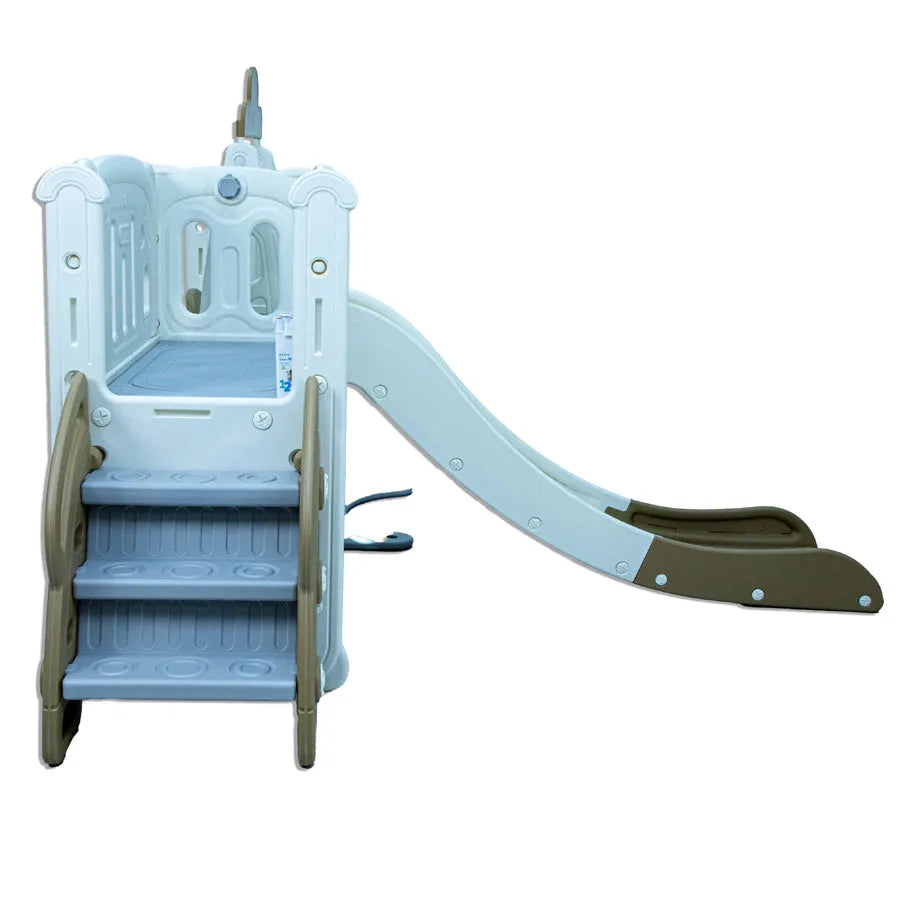 Little Toddlers Playground With Climber Upper Deck Lower Storage Drawing Board Slide And Height Adjust Swing Set (Cofee-Off/White)
