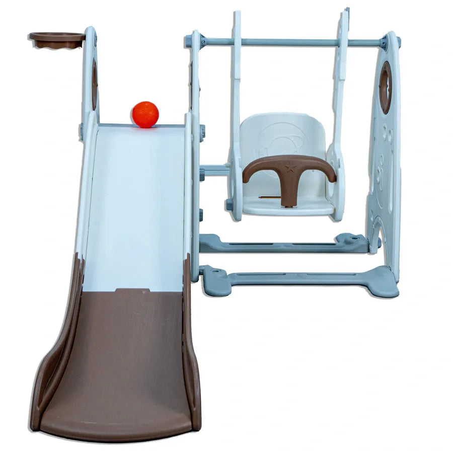 Little Toddlers Playground With Slide Height Adjust Swing Basketball Hoop (Coffee-White)