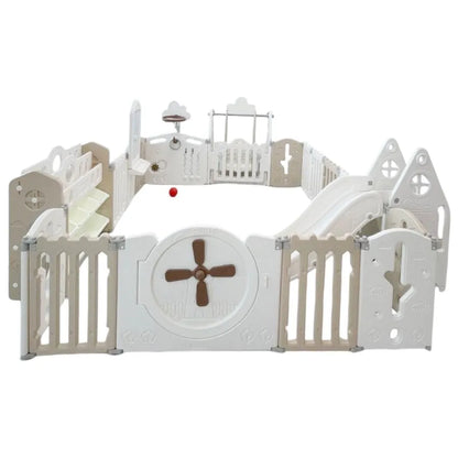 Little Toddler Playpen (Basketball, Hoop, Rocking, Horse Toy, Cabinet, Drawing Board, White/Beige) 180cmx240cm