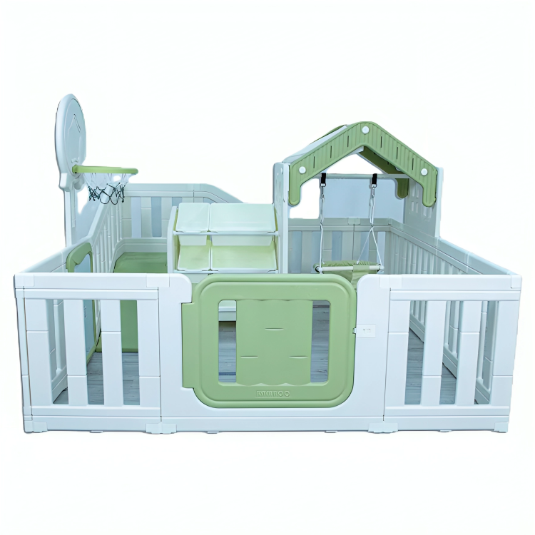 Little Toddlers Amusement Park (Kids Playhouse,Slide,Basketball Hoop,Storage Bins, Mint Green/Off White)
