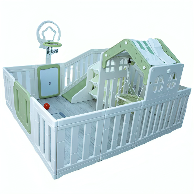 Little Toddlers Amusement Park (Kids Playhouse,Slide,Basketball Hoop,Storage Bins, Mint Green/Off White)