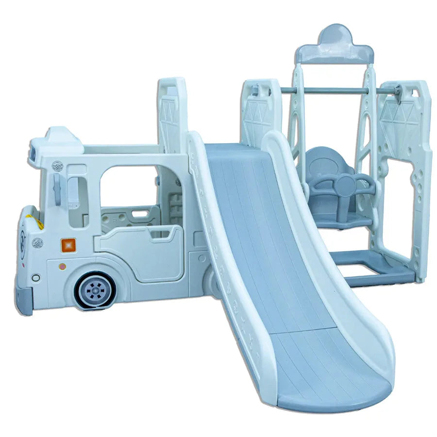 Little Toddler 3 In1 Bus With Slide Height Adjustable Swing (White And Grey)
