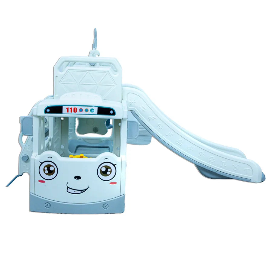 Little Toddler 3 In1 Bus With Slide Height Adjustable Swing (White And Grey) 180*190*100 cm