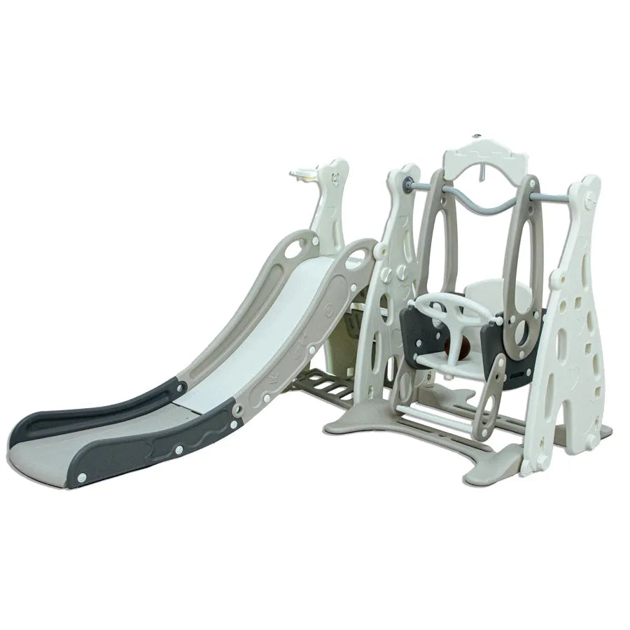 Little Toddlers Playground With Slide Height Adjust Swing Basketball Hoop (Grey/White)