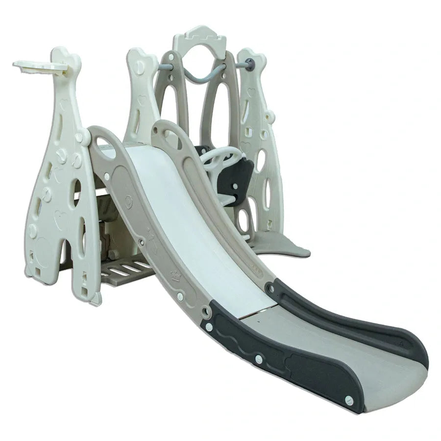 Little Toddlers Playground With Slide Height Adjust Swing Basketball Hoop (Grey/White)