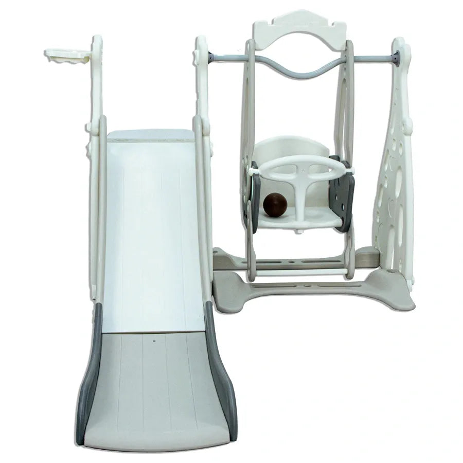 Little Toddlers Playground With Slide Height Adjust Swing Basketball Hoop (Grey/White)