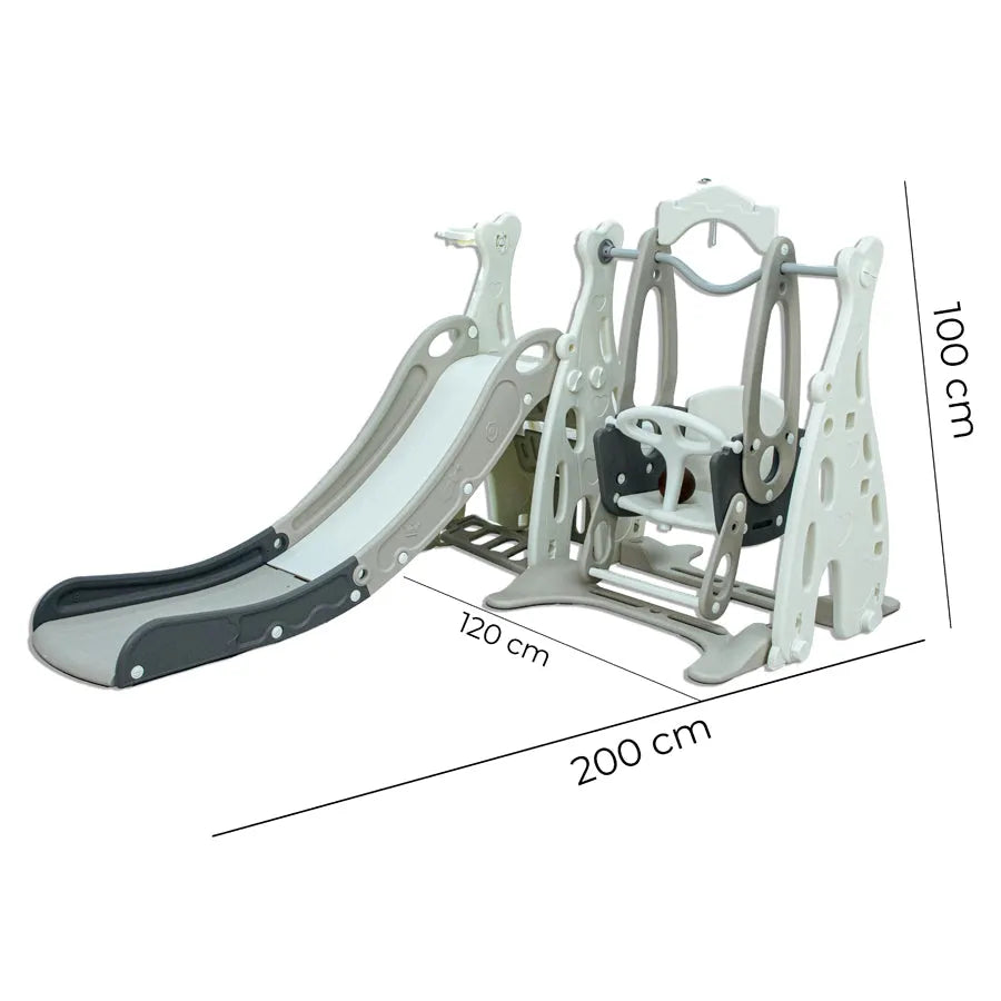 Little Toddlers Playground With Slide Height Adjust Swing Basketball Hoop (Grey/White)