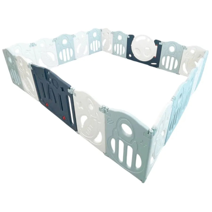 Little Toddlers Foldable Playpen (Simple Panels, 1 Game Panel, 1 Door Color Blue) 188x226x63 cm