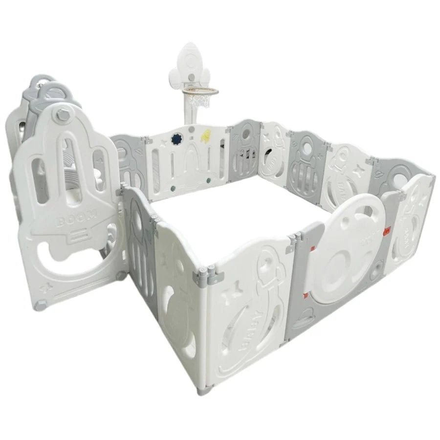 Little Toddlers Foldable Playpen (10 Simple Panel, 1 Game Panel, 1  Door, 1 Basketball Hoop, 1 Swing)