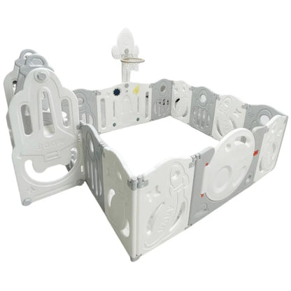 Little Toddlers Foldable Playpen (10 Simple Panel, 1 Game Panel, 1  Door, 1 Basketball Hoop, 1 Swing)
