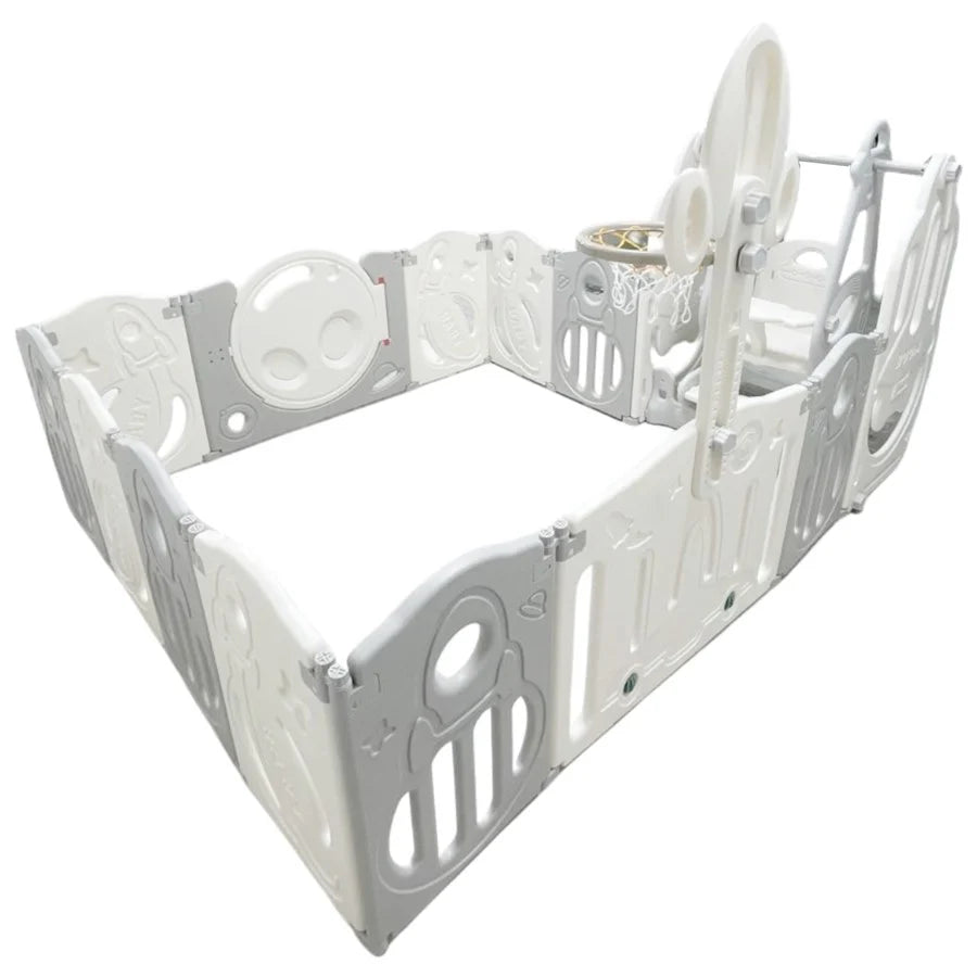Little Toddlers Foldable Playpen (10 Simple Panel, 1 Game Panel, 1  Door, 1 Basketball Hoop, 1 Swing)