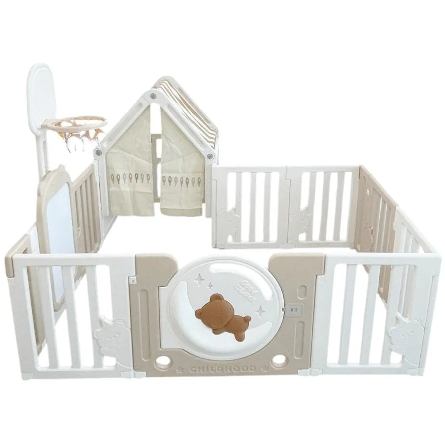 Little Toddlers Playpen & Playhouse - No Mat ( Inclusions: Drawing Board, Basketball Hoop, Small House, Moon Light)