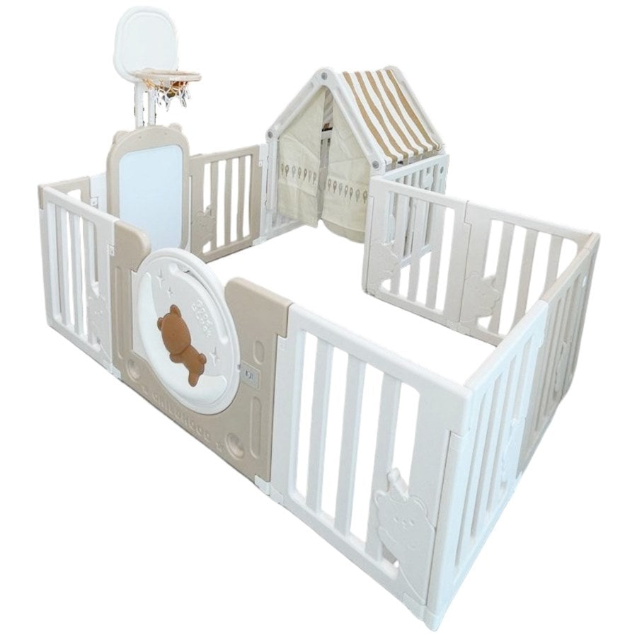 Little Toddlers Playpen & Playhouse - No Mat ( Inclusions: Drawing Board, Basketball Hoop, Small House, Moon Light)