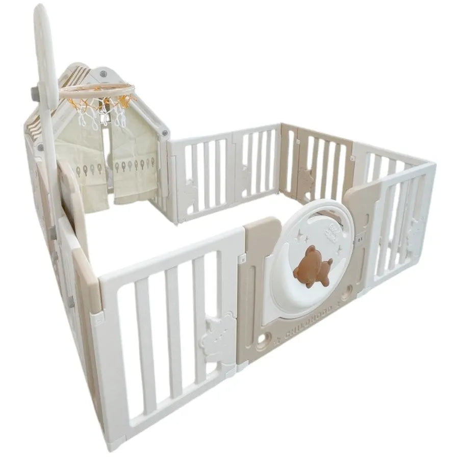 Little Toddlers Playpen & Playhouse - No Mat ( Inclusions: Drawing Board, Basketball Hoop, Small House, Moon Light)