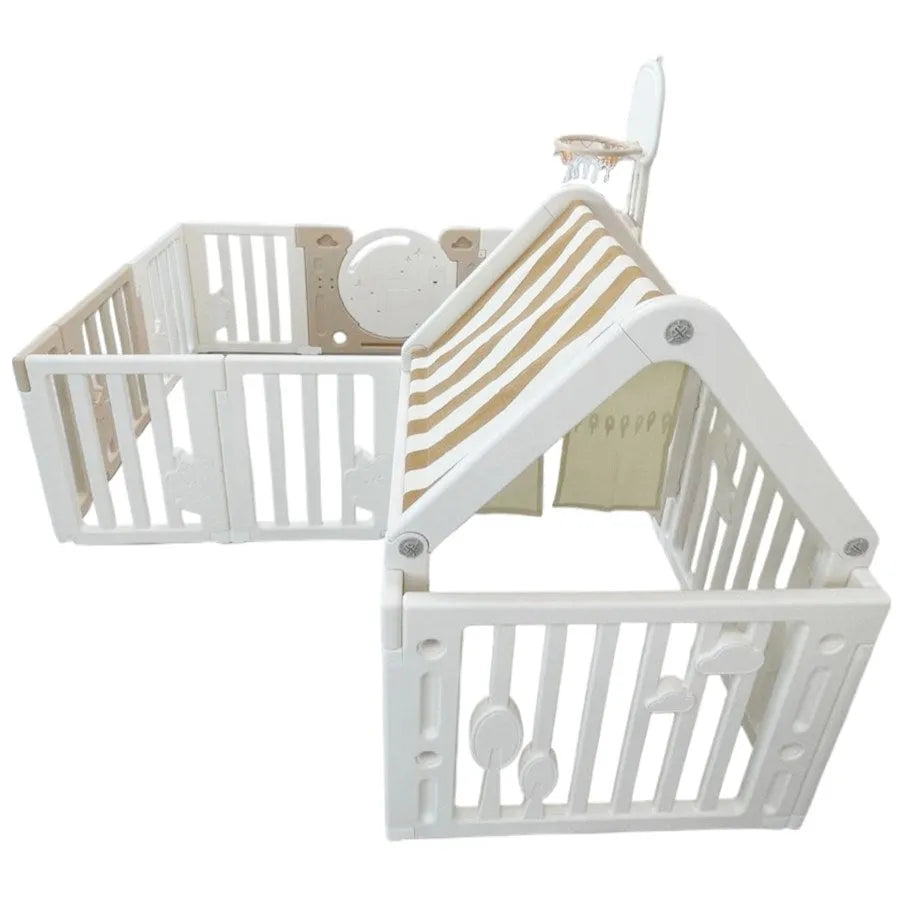 Little Toddlers Playpen & Playhouse - No Mat ( Inclusions: Drawing Board, Basketball Hoop, Small House, Moon Light)