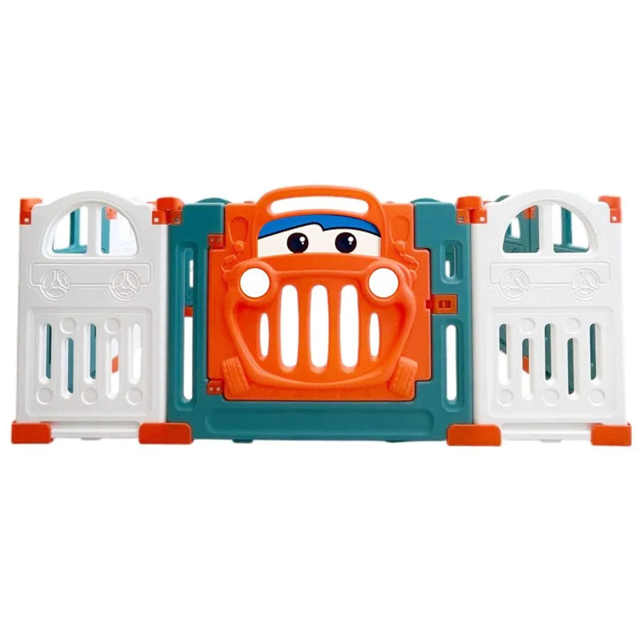 Little Toddlers Foldable Playpen (10 Simple Panel, 1 Game Panel, 1 Door Green/Orange)
