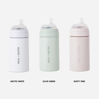 Milk + Water All In One Baby Bottle Stainless Steel (9oz, Dusty PInk, Fast Flow)