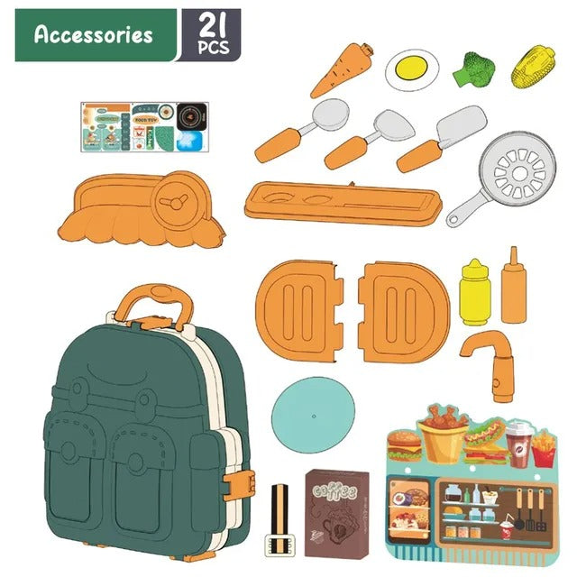 Little Story Role Play Kitchen Toy Set School Bag – 21pcs, Green