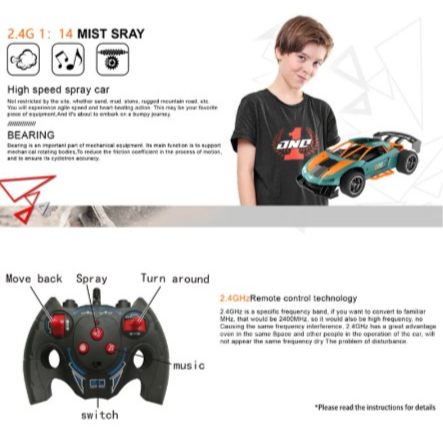 Crazon - High-Speed Remote Control Racing Car with Lights, Music & Smoke Spray Effect