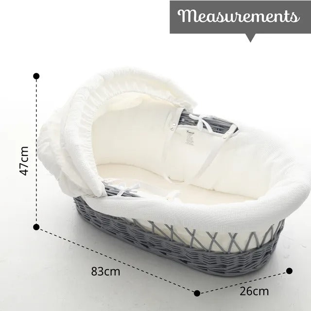 Teknum Wicker Moses Basket With Waffle Beddings & Stand – Grey
